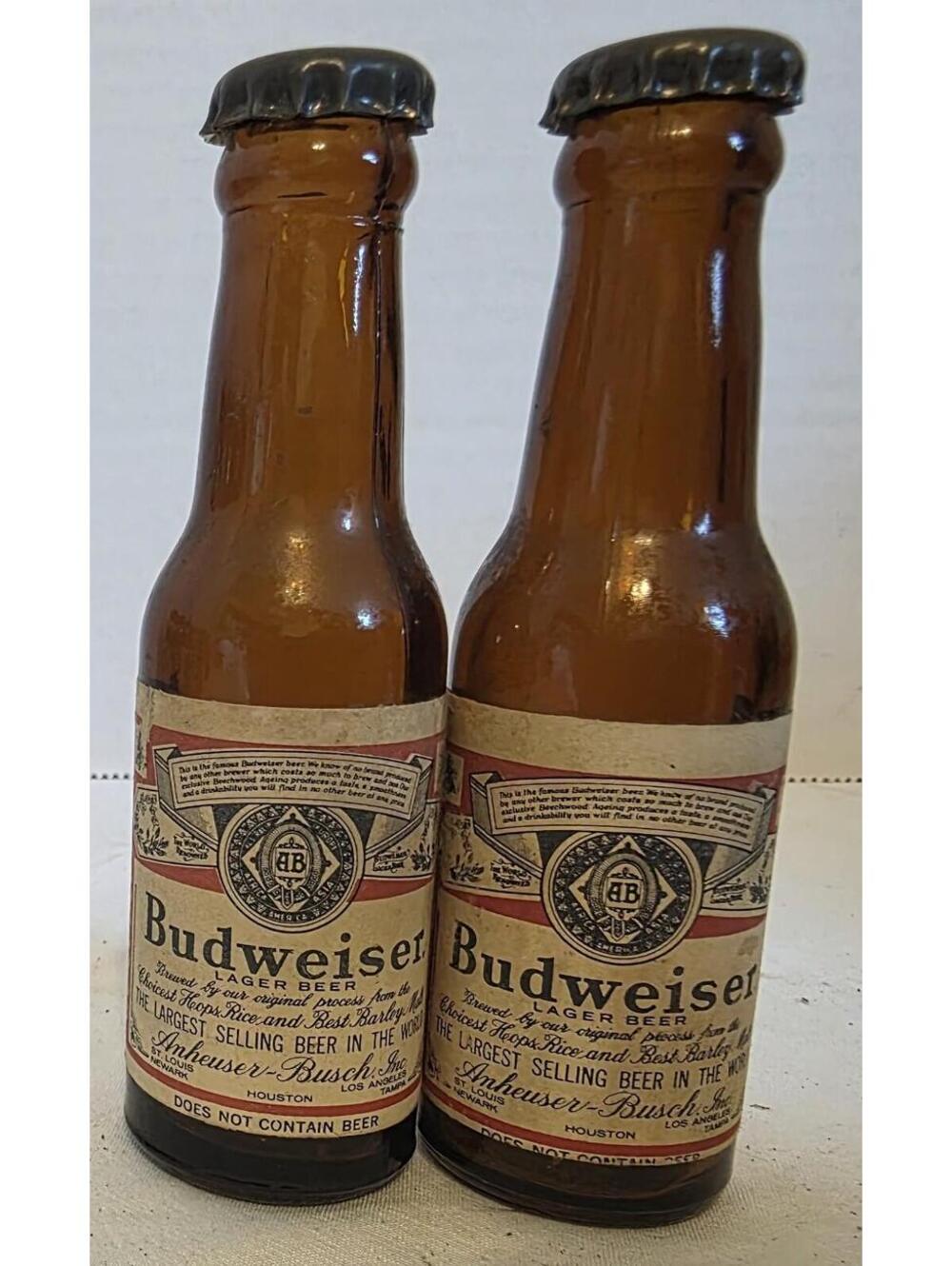 Vintage 1970s Budweiser Beer 4 In Glass Salt And Pepper Shaker